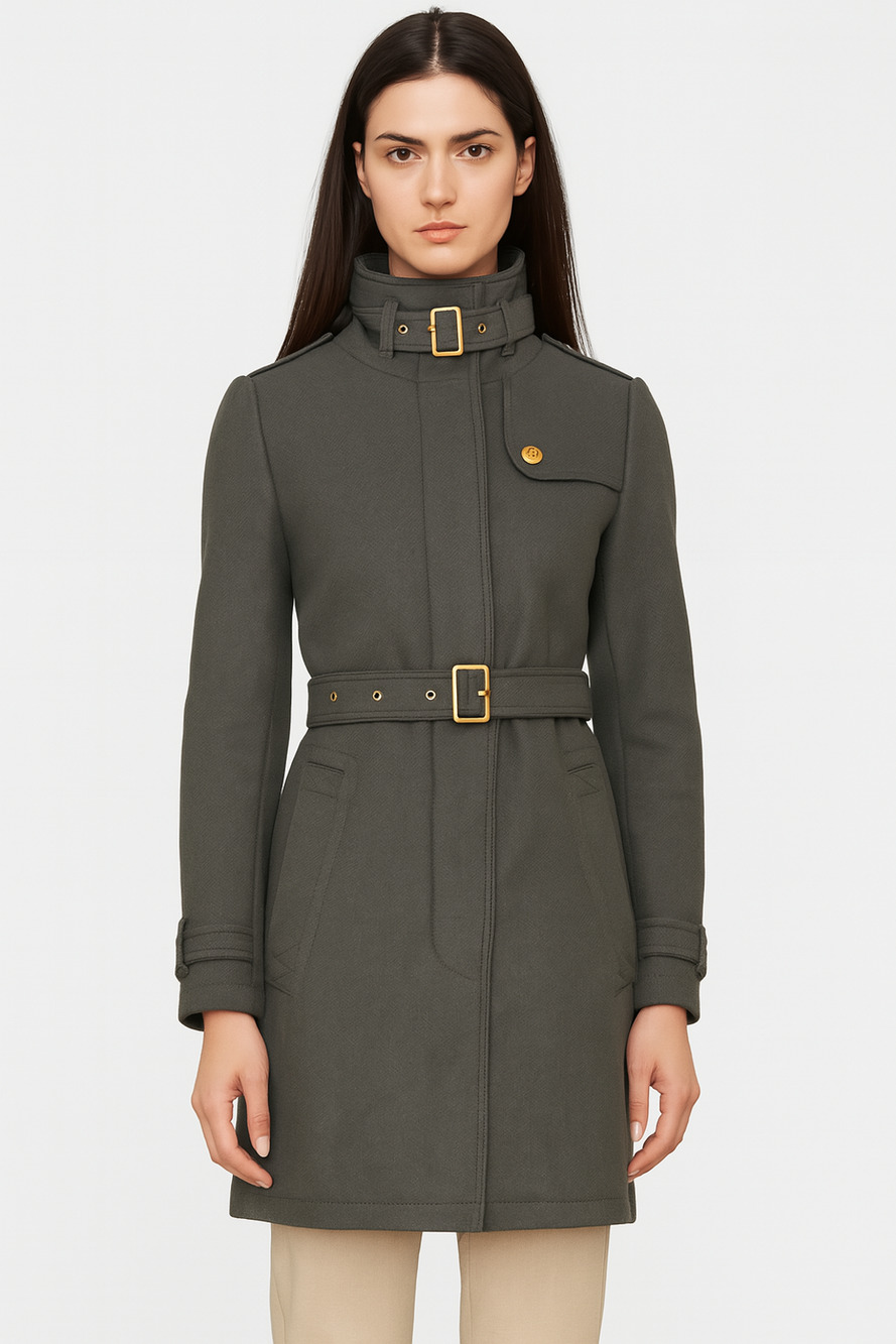 Burberry Brit Green Rushworth Wool Belted Trench Coat Lined 12